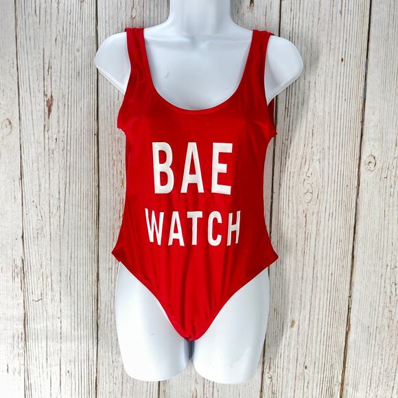 Bae Watch Swimsuit Womens Size M Red One Piece Beach Swim Pool Scoop Neck - Picture 1 of 3